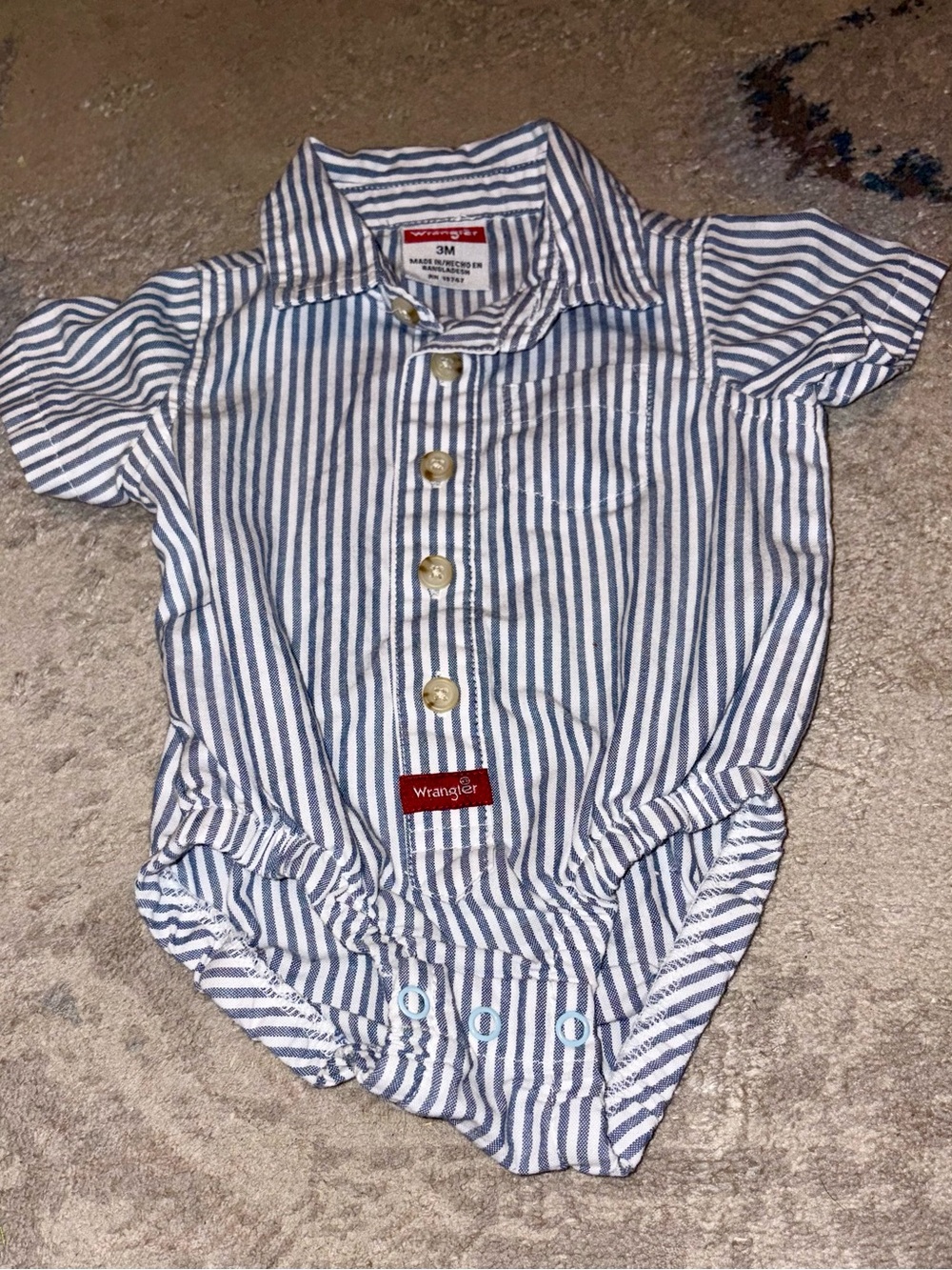 Wrangler Navy and White Striped Short-Sleeve Button Bodysuit
